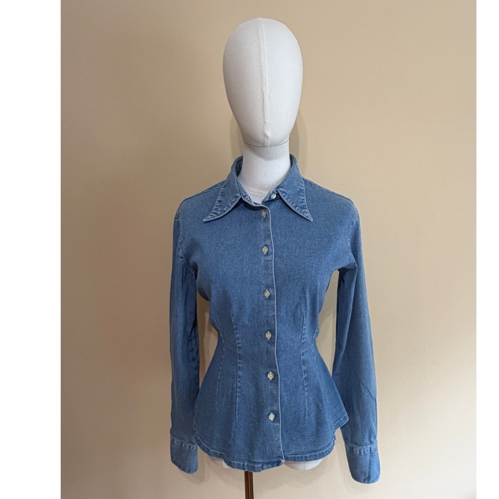 Gap Blue Vintage Tailored Denim Button Down Shirt Women XS Excellent